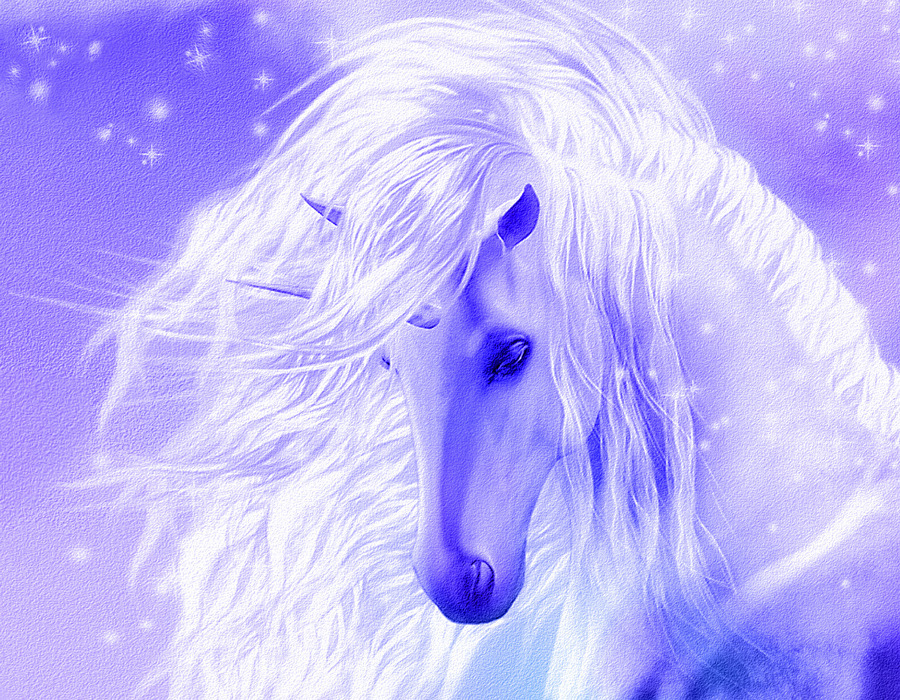Beautiful Unicorn flowing mane blue purple *FRAMED* CANVAS ART  24x16