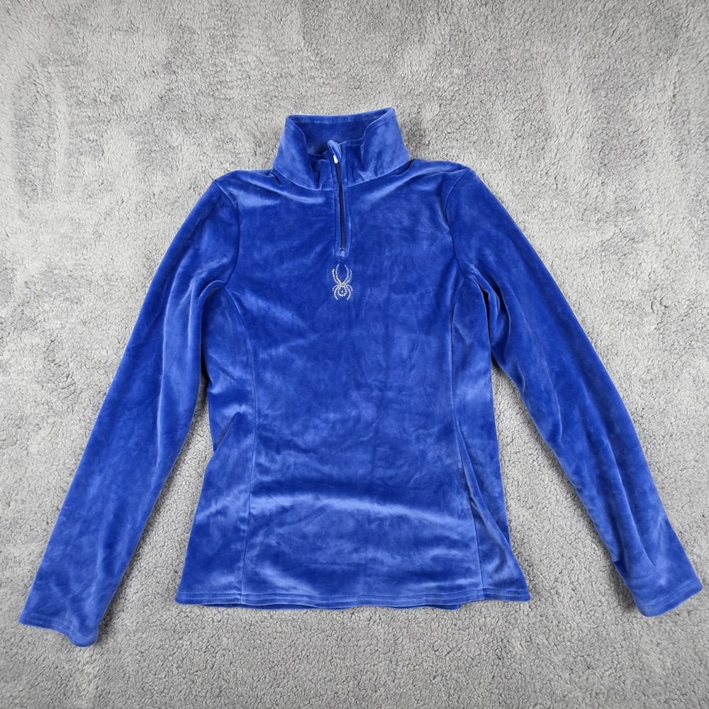 Spyder Womens Small Electric Blue Shimmer Bug Microfleece 1/4 Zip Jacket