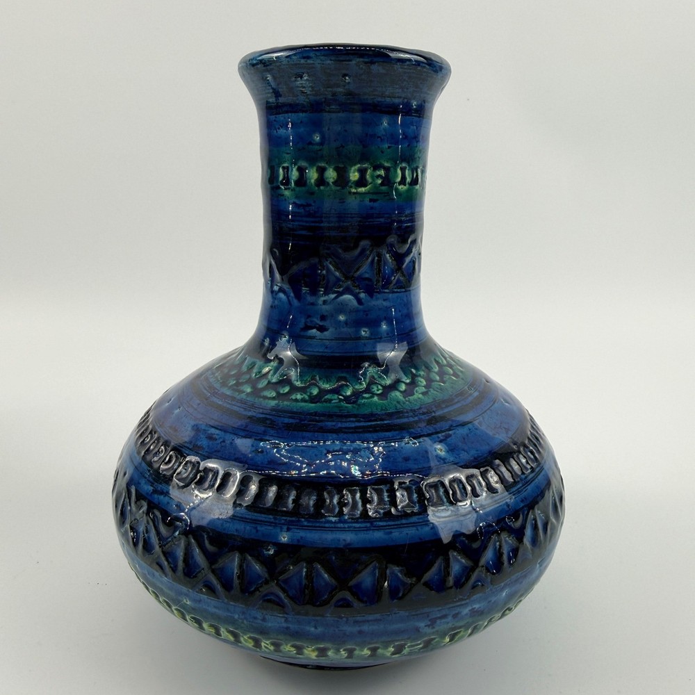 Bitossi Rimini Blue Squat Onion Vase Aldo Londi Italy MCM 6.5