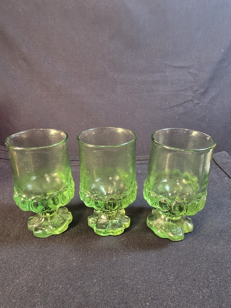 Vintage Set of 3 Tiffin Madeira 6 oz goblet Apple Green