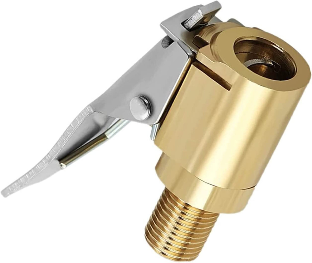 Tire Air Chuck with Clip Adapter, Brass Locking Tire Inflator Nozzle Adapter Con