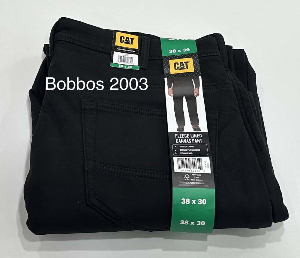 CAT Men's Fleece Lined Canvas Pants, Black, Size 38X30