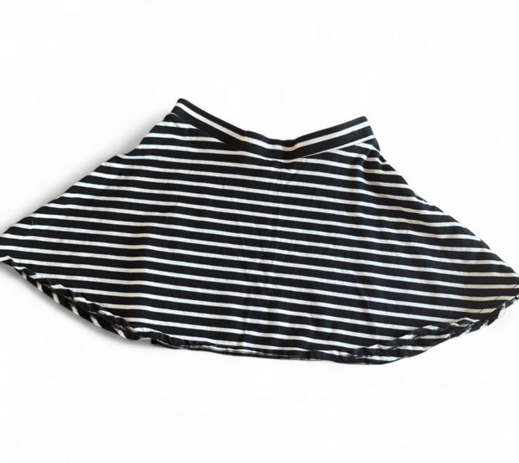 Y2K Aéropostale Mini Black White Striped Skater Skirt Elastic Waist Pull On S/P