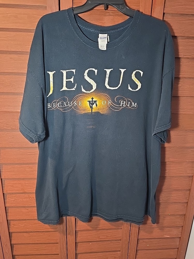 Red Letter 9 Jesus Because of Him Heaven Knows My Name Christian T-Shirt Sz 2XL