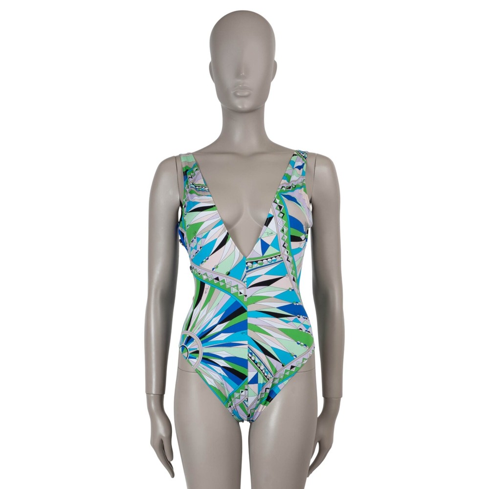 71568 auth EMILIO PUCCI blue green 2020 BES PRINT Swimsuit XS