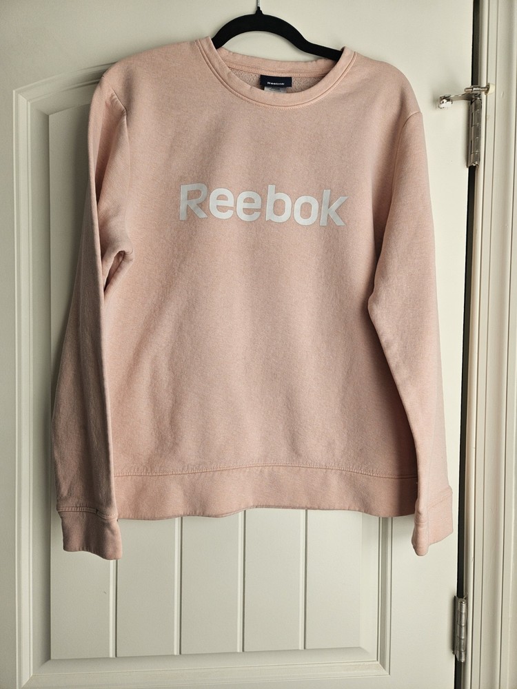 Reebok Women's Light Pink Sweatshirt Crew Neck Long Sleeve Pullover Logo Size L
