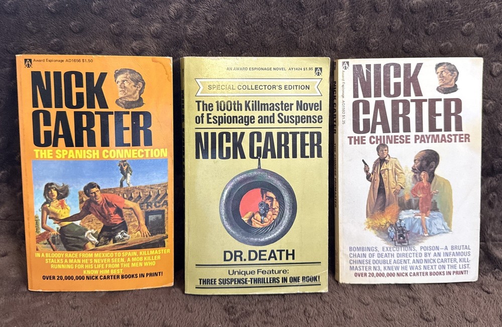 Lot of 3 Vintage Nick Carter Paperback Novels – Good Condition