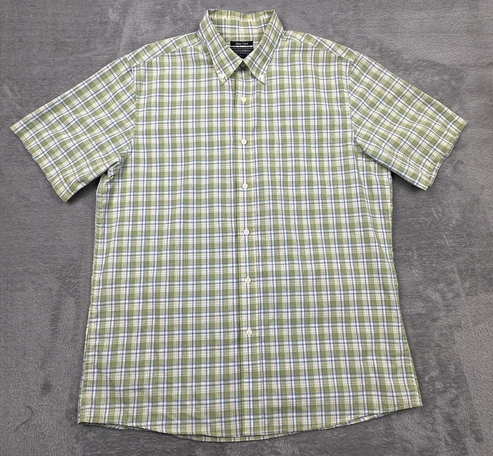Saddlebred Shirt Mens Large Green Blue Plaid Easy Care Button Down Short Sleeve