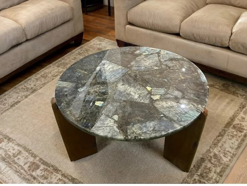Labradorite Stone Table Top, Crystal Coffee Table, Center Table, Hallway Table