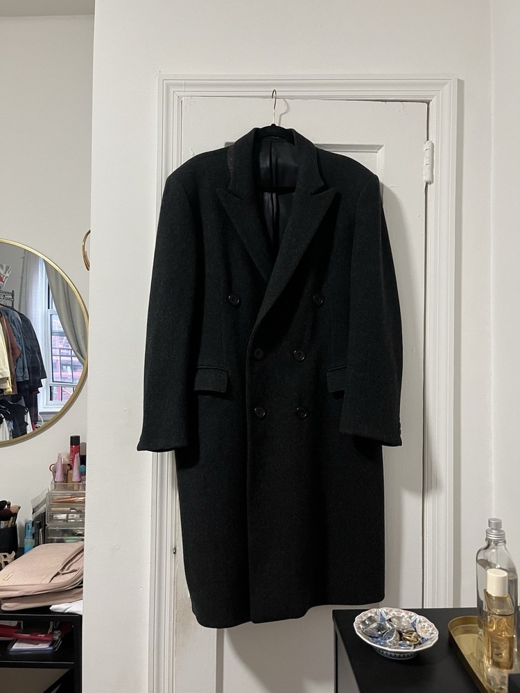 Men's Dark Gray Heavyweight Double-Breasted Long Overcoat  Formal