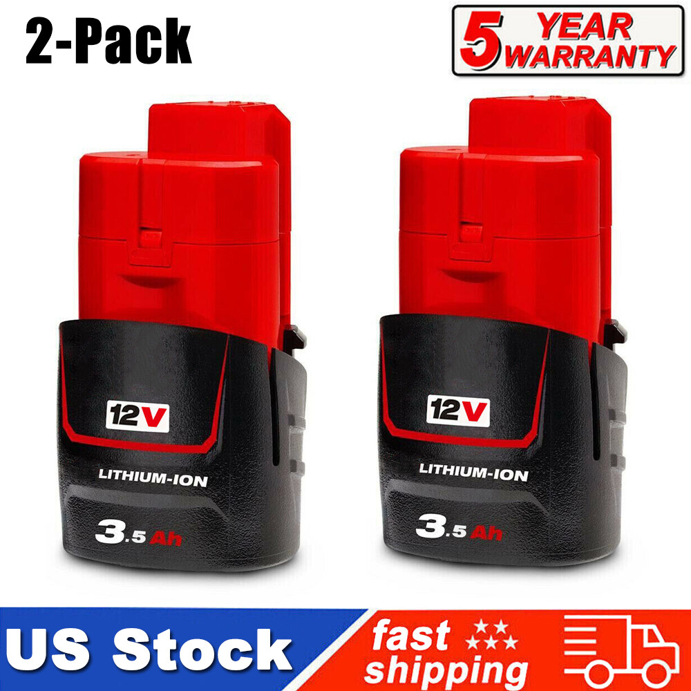 2 Pack 3.5Ah M12 Milwaukee 12V Lithium-Ion Battery 48-11-2401 48-11-2420