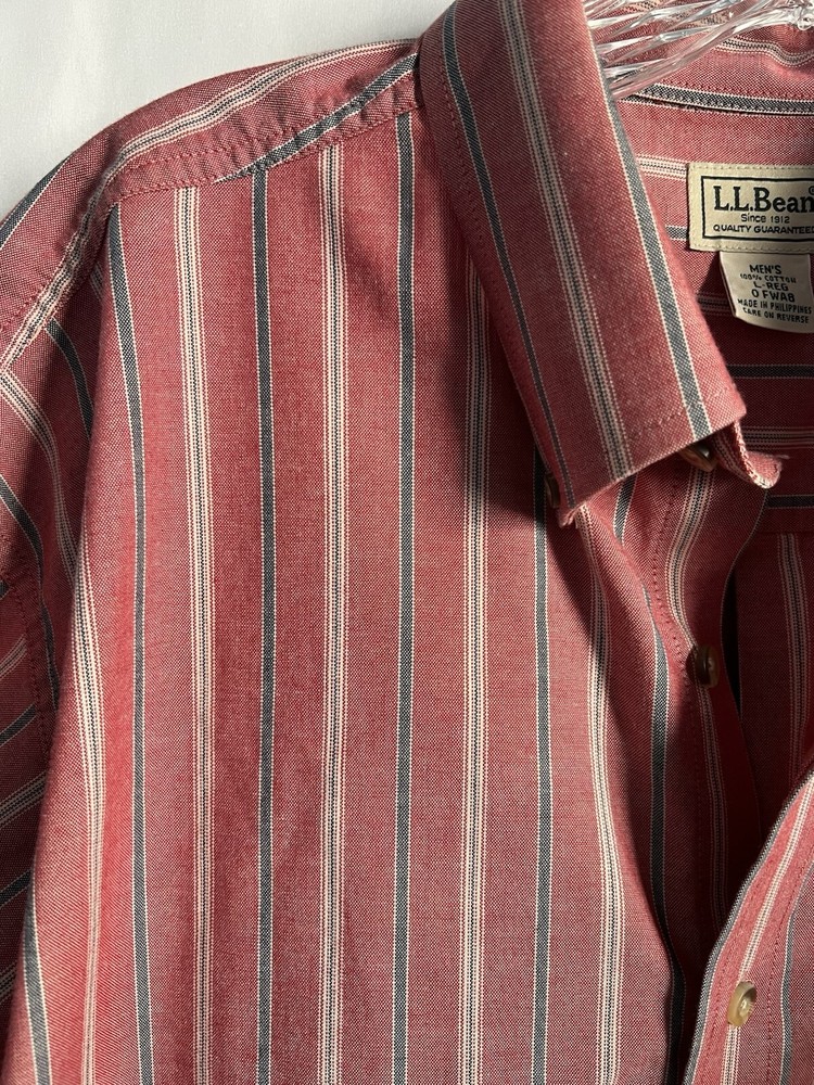 LL Bean Men’s Striped Button Up Short Sleeve Shirt SZ LG Single Pocket WORN ONCE