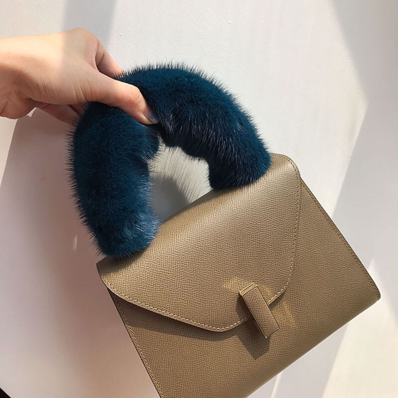 Women's Real Mink Fur Handbag Strap Shoulder Bag Accessory