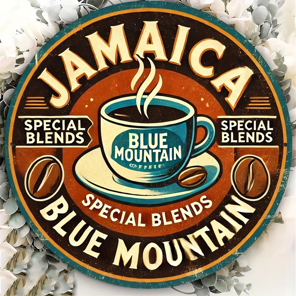 Jamaican Blue Mountain Coffee Cup Beans Vintage Metal Sign