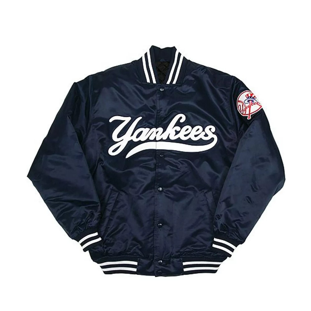 1990's NY Yankees Vintage Athletic Jacket Blue Satin Bomber Style Varsity Jacket