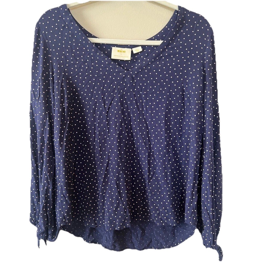 Anthropologie Maeve Top Women S Long Sleeve Blue Polka Dot Versatile Boho Chic
