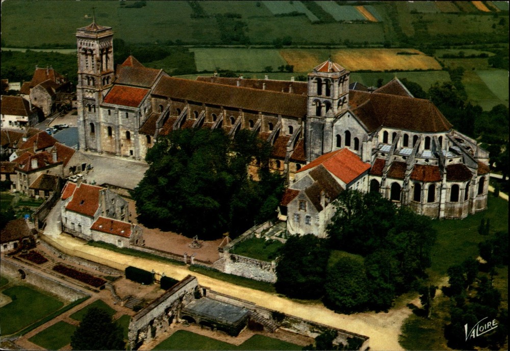 Aerial Basilica Sainte-Madeleine Vezelay Yonne France vintage postcard p940