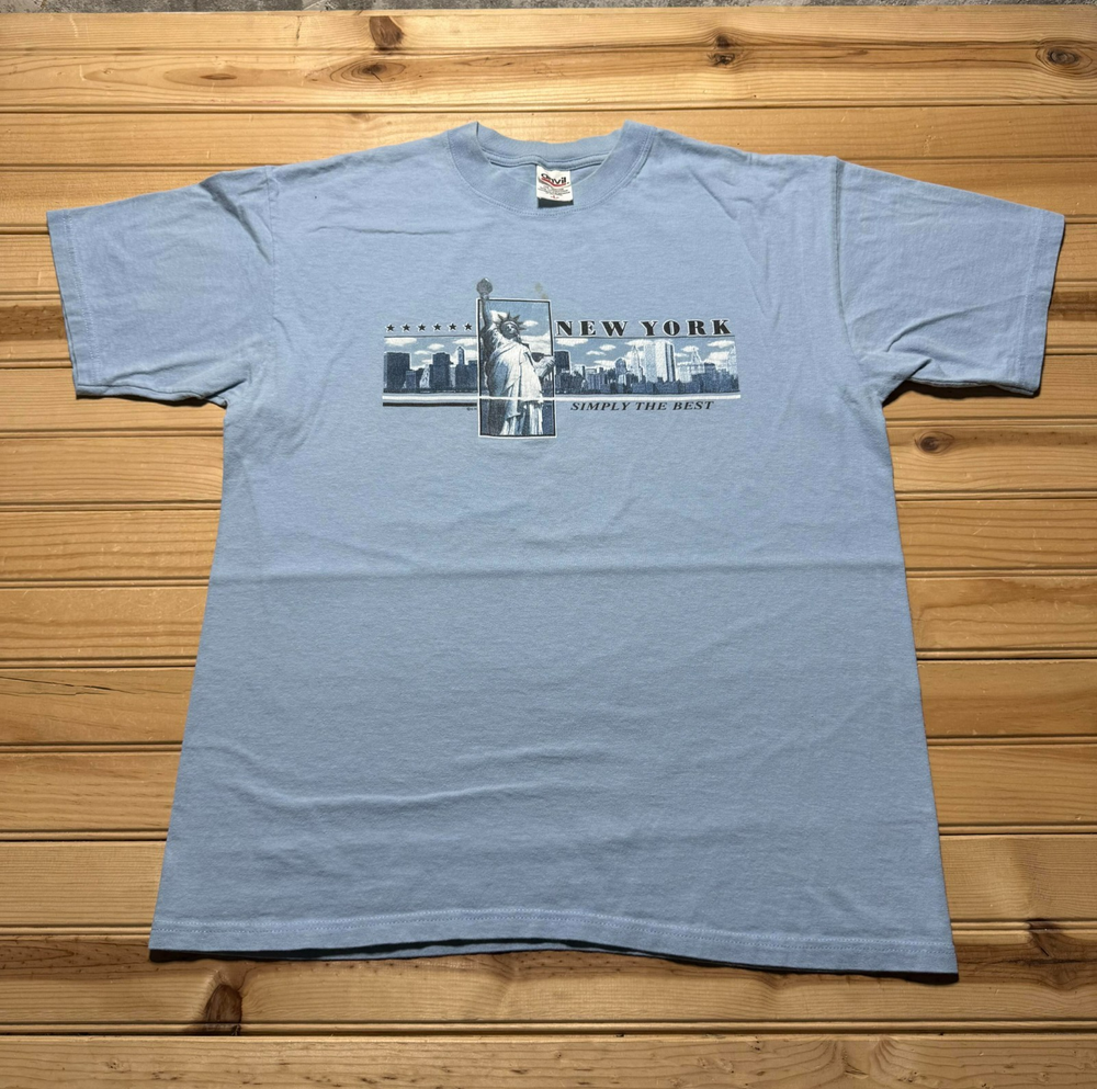 Vintage 90s New York Skyline Twin Towers Statue Of Liberty Shirt Mens Size Large
