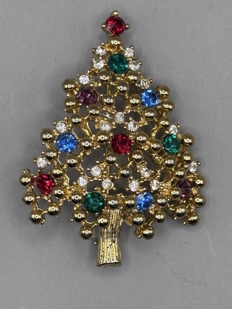 Vintage Eisenberg Ice Christmas Tree Brooch Pin Rhinestones