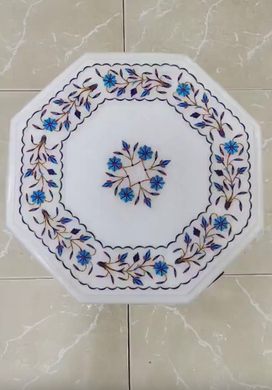 100% Genuine Stone Coffee Table Top Bird & Floral Design With Semi Precious ston