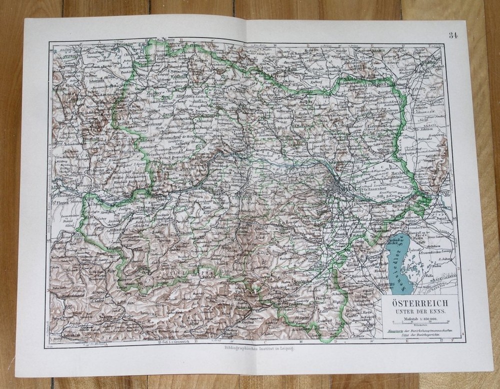 1905 Original Antique Map Of Lower Austria Unter Der Enns / Vienna Wien