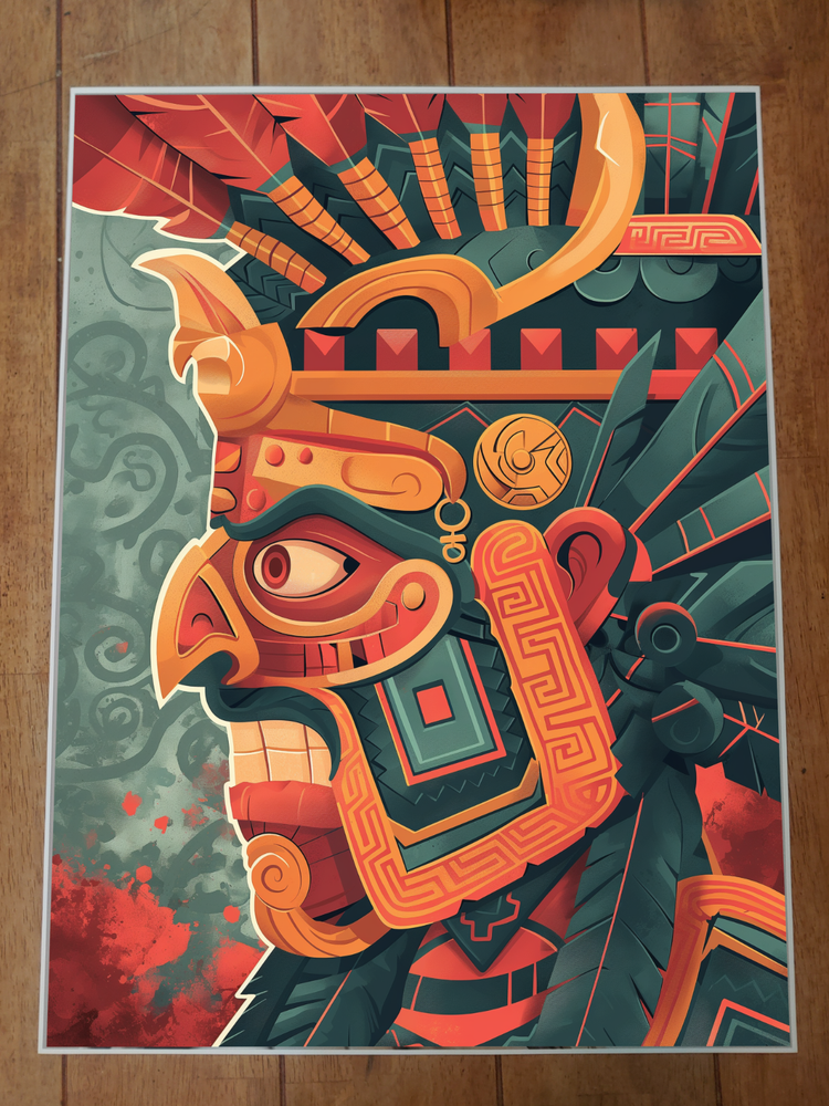 Cartoon Aztec Warrior Poster 18x24in