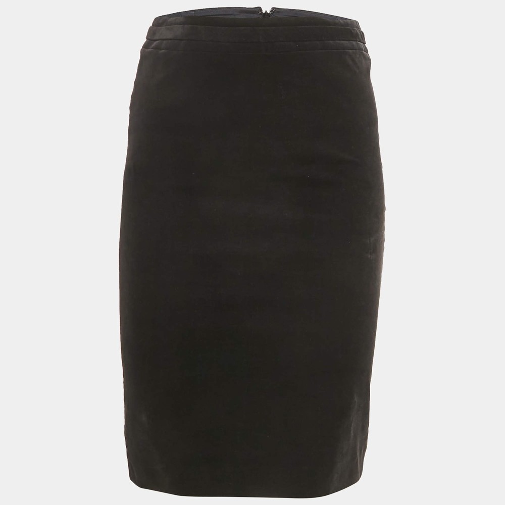 Gucci Black Velvet GG Logo Pencil Skirt S