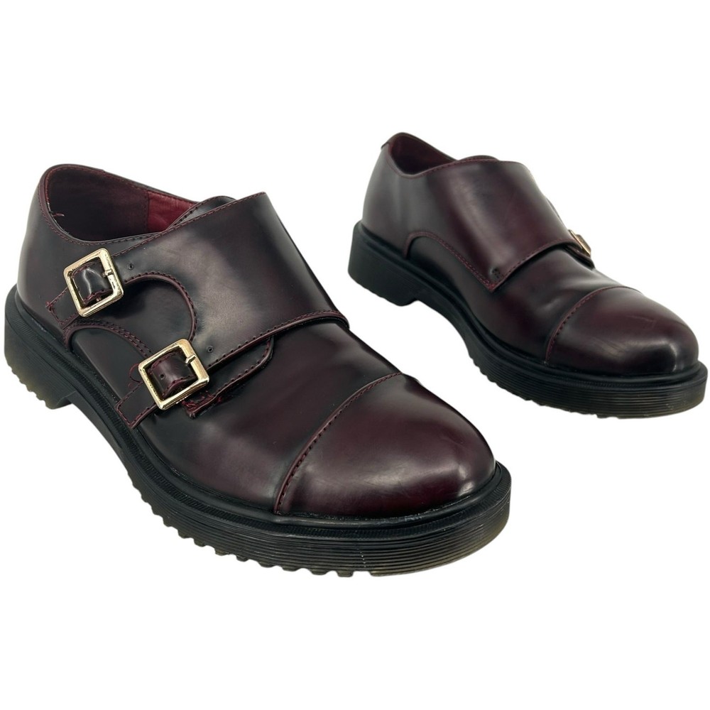 Women's 6.5 Electric Karma Scotty Dark Cherry Red / Brown Chunky Buckle Oxfords