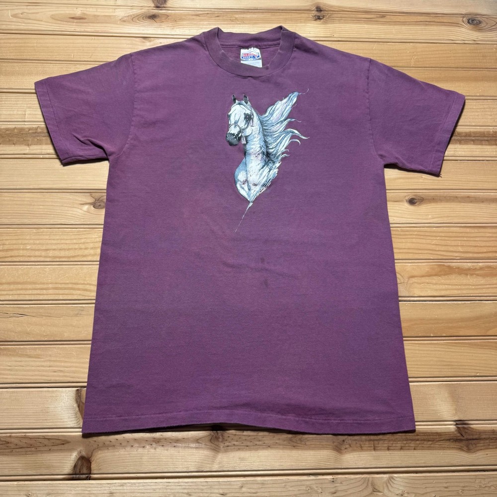 Vintage 90s Hanes Arabian Horse Animal Nature Graphic T-Shirt USA Made Medium