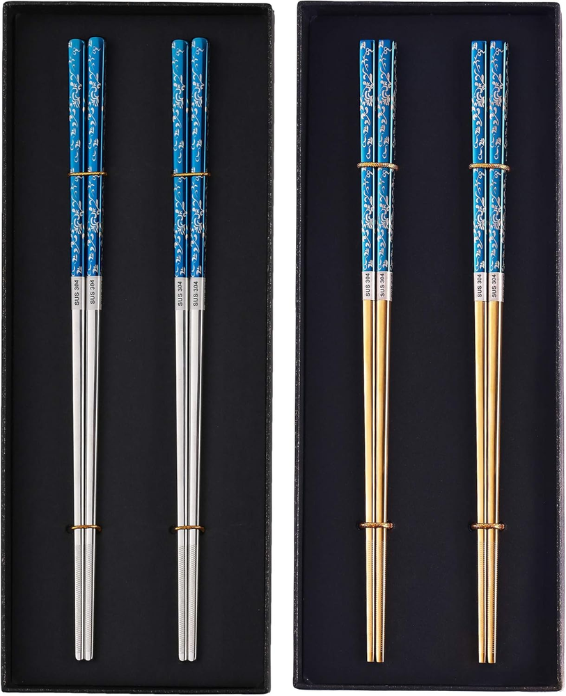 Metal Chopsticks Titanium Plated Stainless Steel Chopsticks Reusable Dishwasher