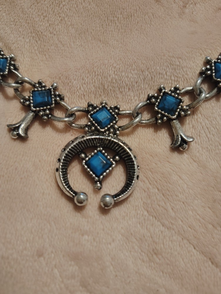Vintage Squash Blossom Necklace  Faux Turquoise 20