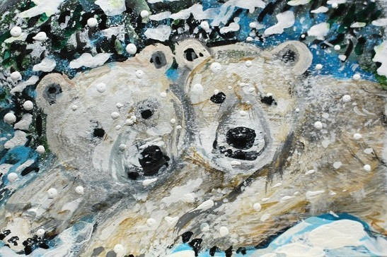 ORIGINAL ACEO Painting POLAR BEAR Winter Cub Animal White Arctic Snow ATC ART