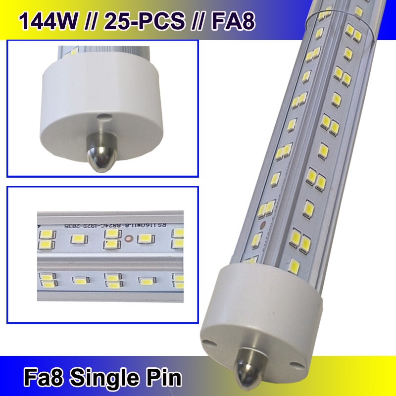 8FT 144W T8 LED Shop Light Single Pin FA8 25-Pack