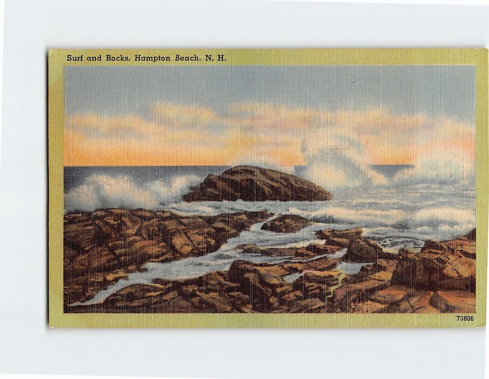 Postcard Surf and Rocks, Hampton Beach, Hampton, New Hampshire