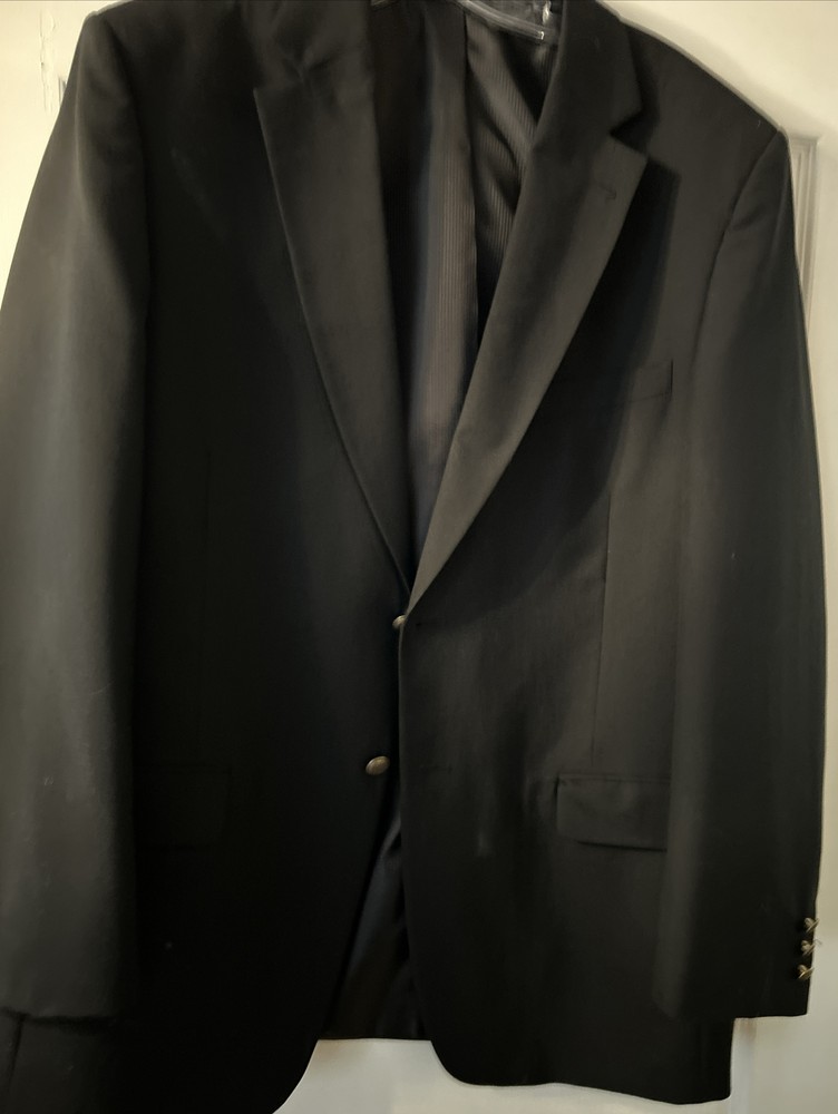 Saddlebred Mens Black Wool Two Button Sport Coat Jacket 44L