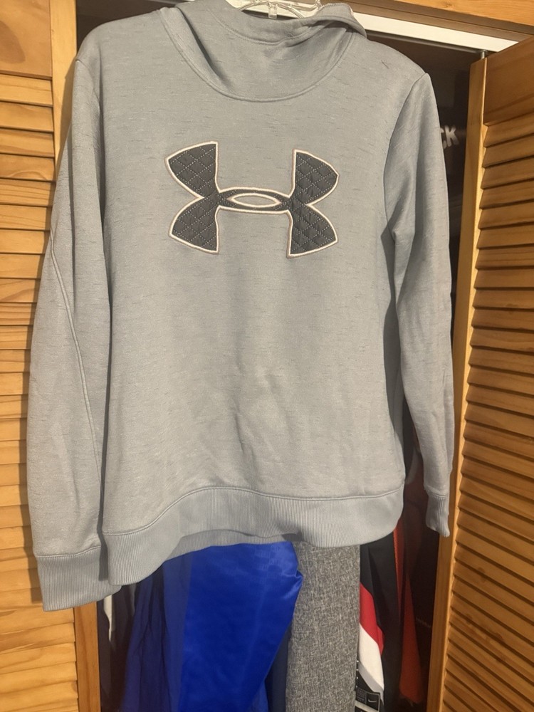 UNDER ARMOUR Women's (Size Large) Gray Long Sleeve Hoodie Logo Hooded Sweatshirt
