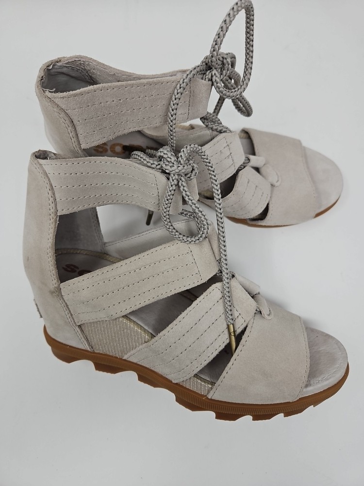 SOREL Joanie II Tan Nubuck Leather Lace-Up Wedge Sandal Womens Size 8
