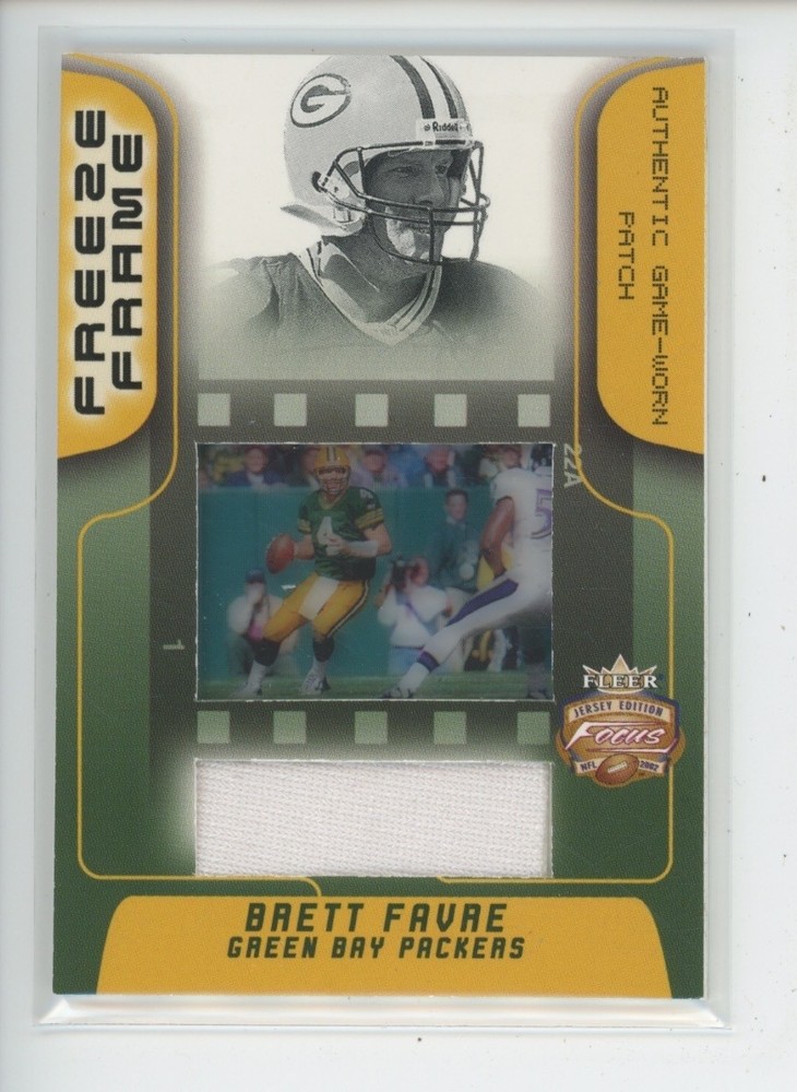 Brett Favre Jersey Patch Film /50 2002 Fleer Focus Freeze Frame Jersey # 1/1