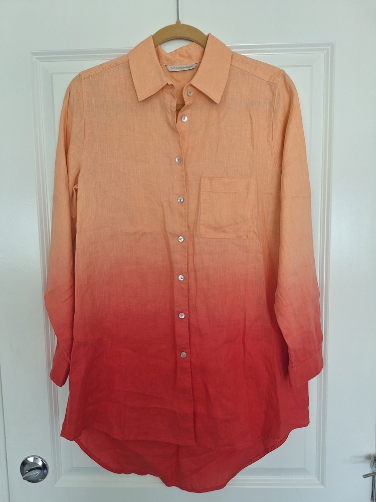 SoftSurroundings Orange and Red Ombre Button-Up Shirt Size S