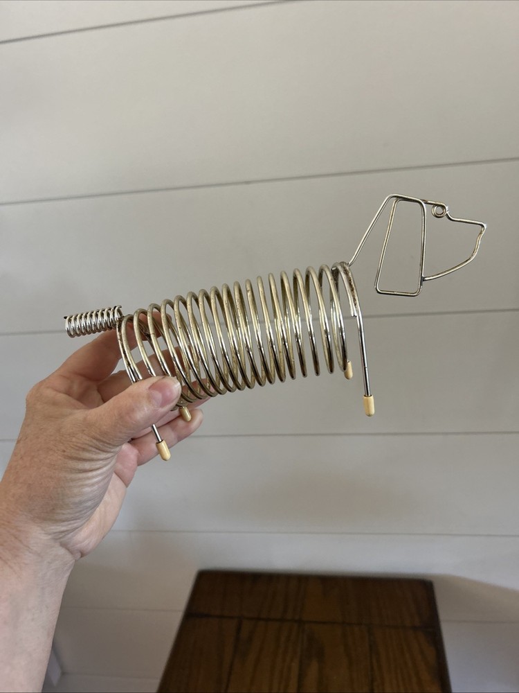 VTG Brass Desk Dachund Dog Metal Slinky Coil Spring Pen/Letter Holder MCM 9in