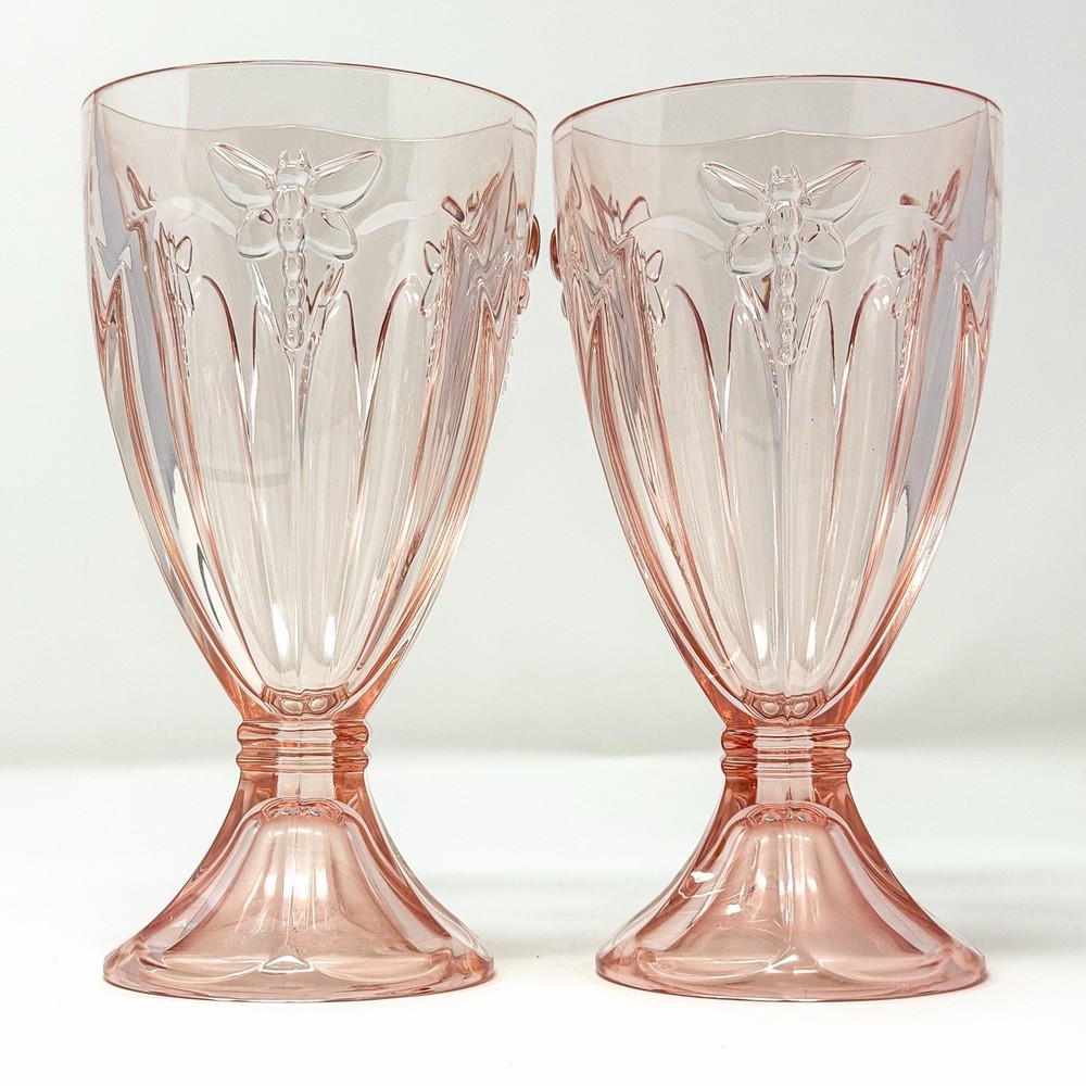 Lenox Butterfly Meadow Dragonfly Pink Wine Goblets Glasses Set of 2