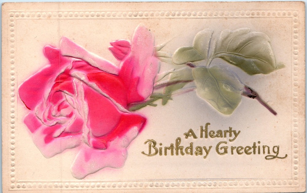 Vintage - Lovely Hand Painted Rose Embossed Birthday - Postcard - P12