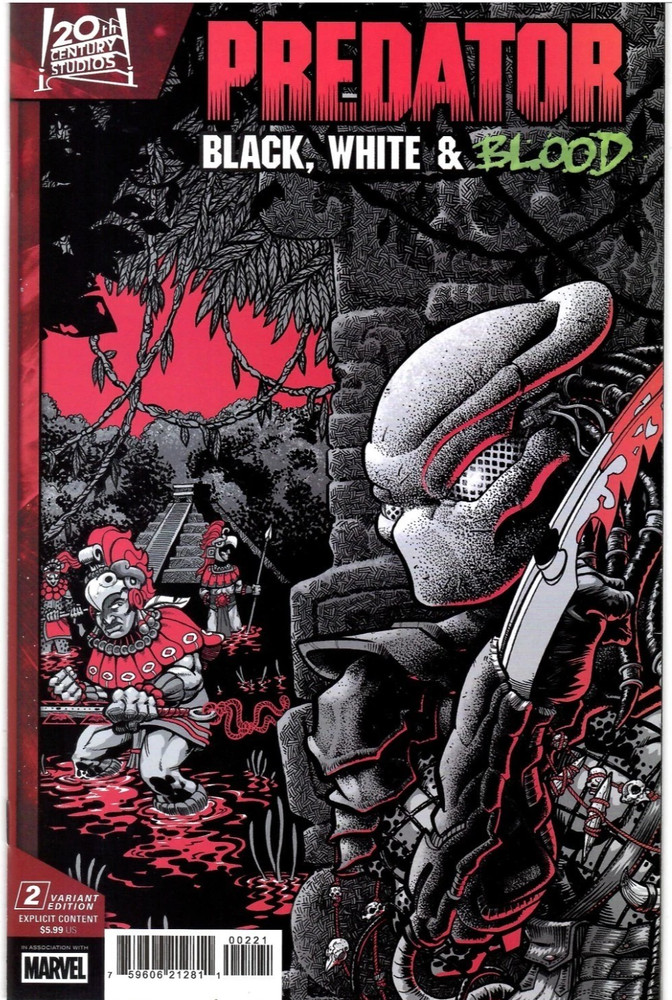 Predator Comic 2 Black White and Blood First Print Cover B Variant 2025 Marvel