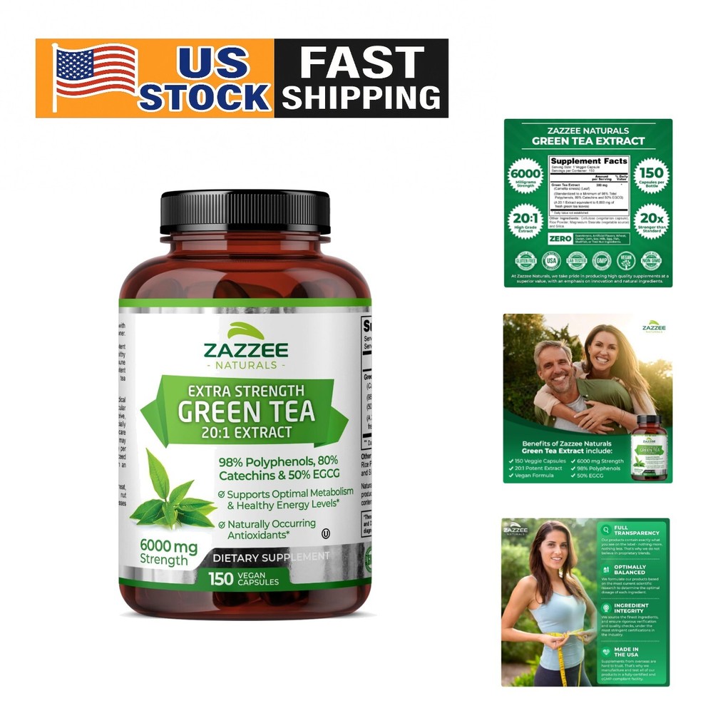 Extra Strength 6000mg Green Tea Extract Capsules - 150 Count for Optimal Health