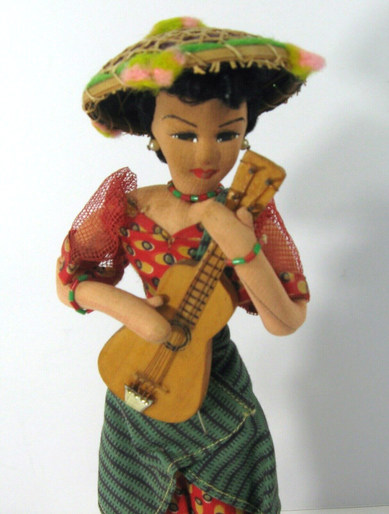 Handmade Vintage Doll Woman with guitar 1950s 