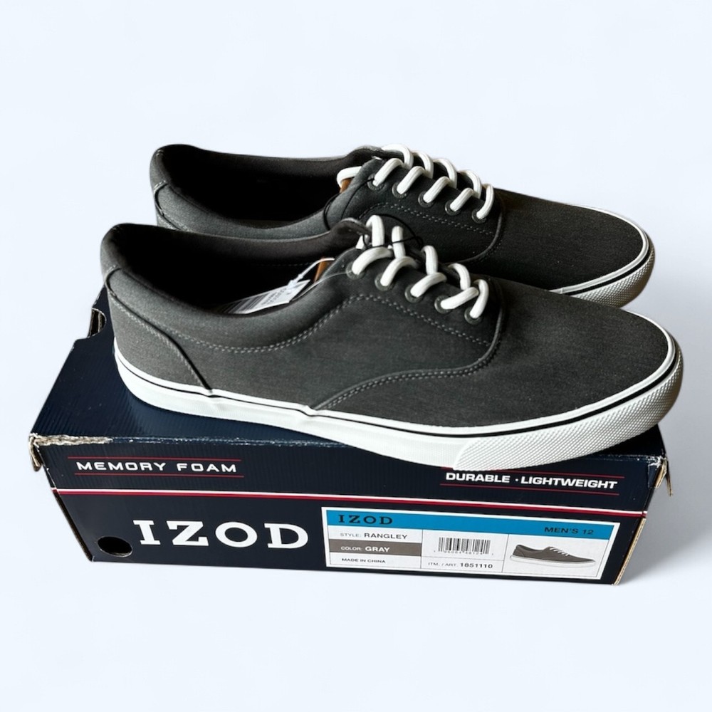 Izod Rangley Men's Lace Up Casual Canvas shoe Memory Foam Gray size 12