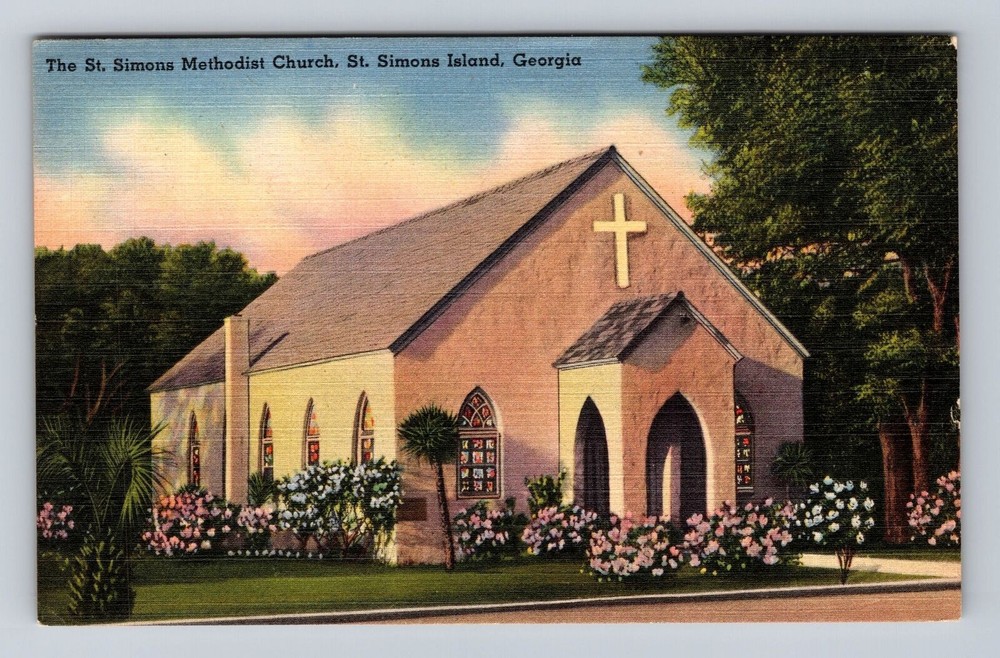 St. Simons Island GA-Georgia, Methodist Church, Vintage Postcard