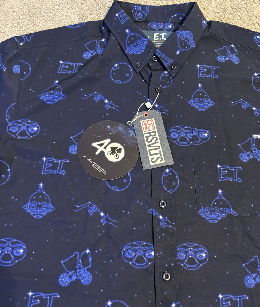 RSVLTS E.T. 40th Anniversary Men's XL Button-Up Shirt Navy Blue Polyester