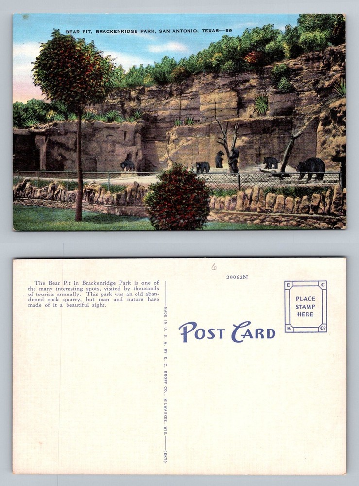 San Antonio, TX-Texas, Brackenridge Park Bear Pit Rock Quarry Vintage Postcard