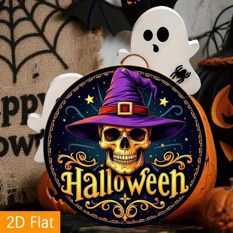 Halloween Witch Skull Gothic Art Theme Aluminum Sign 8X8Inch
